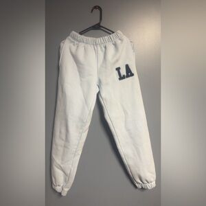 Edikted baby blue Joggers with navy 'LA' Patch